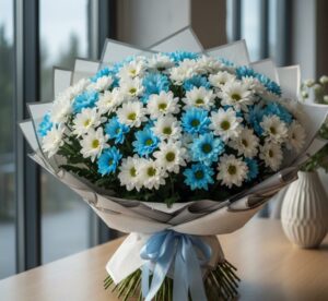 Azure Dream: Blue & White Daisy Bouquet - 01