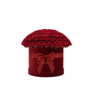 Scarlet Luxury: Premium Red Rose Hat Box Arrangement -10